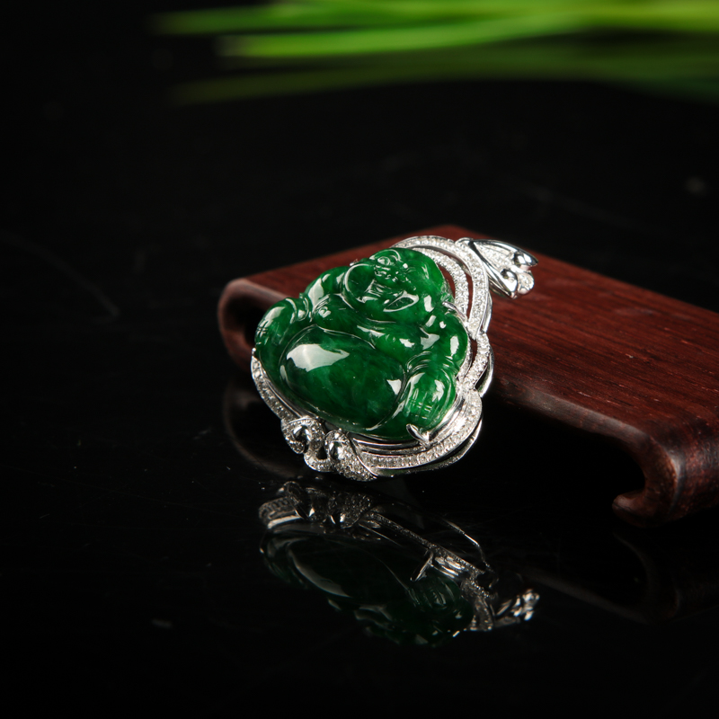 翠绿翡翠弥勒佛吊坠-红掌柜