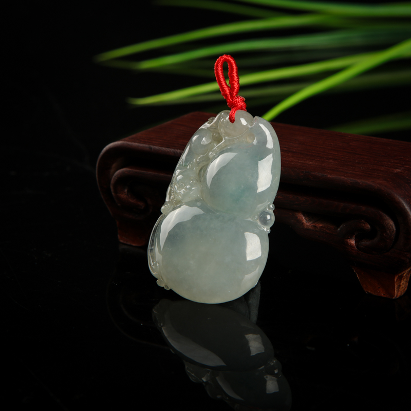 缅甸糯种飘花翡翠福禄吊坠-红掌柜