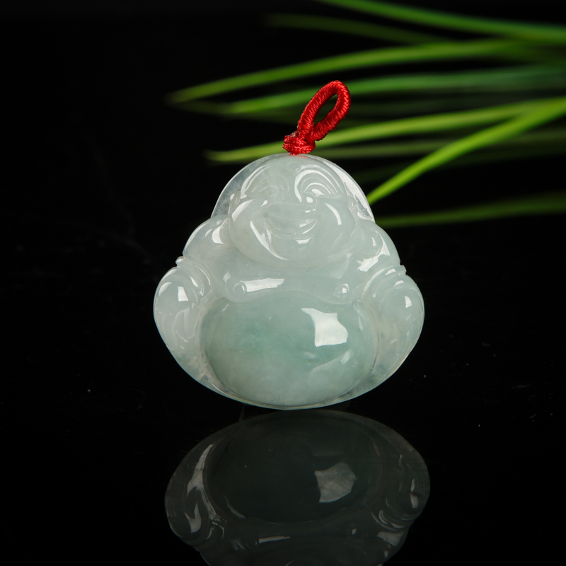 豆种飘翠翡翠弥勒佛吊坠-红掌柜