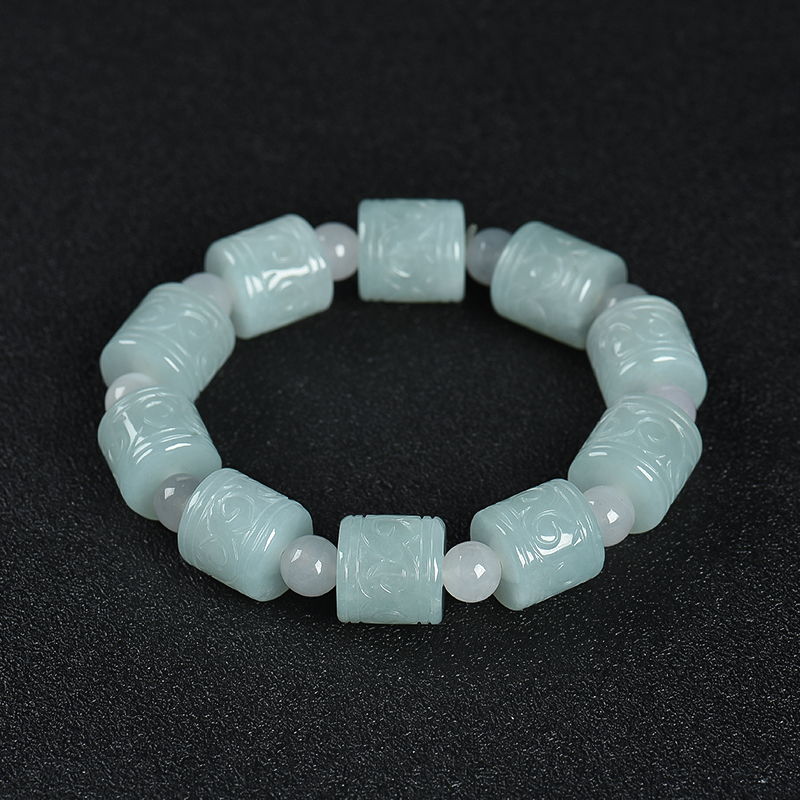 天然糯种浅绿翡翠单圈手串-红掌柜