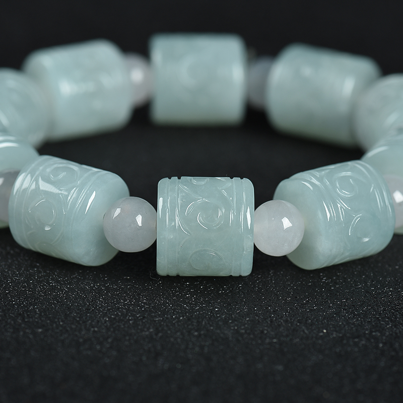 缅甸糯种浅绿翡翠单圈手串-红掌柜