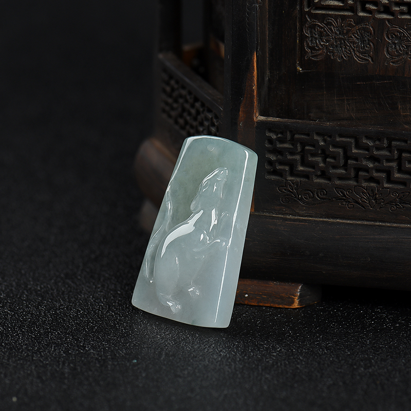 缅甸糯冰种浅绿翡翠子鼠吊坠-红掌柜