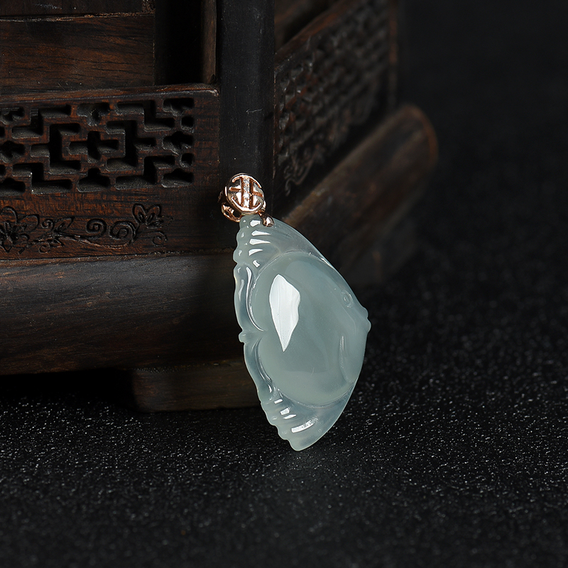 糯冰种飘花翡翠金玉满堂吊坠-红掌柜