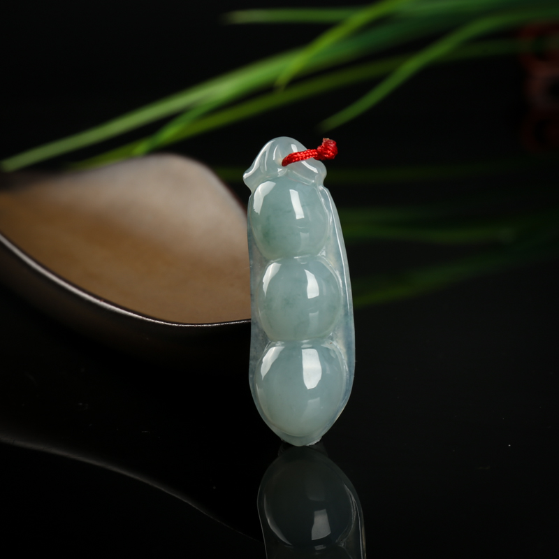 糯种飘花翡翠连中三元吊坠-红掌柜