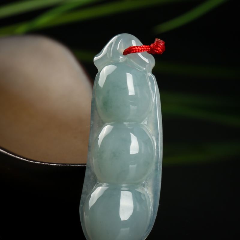 缅甸翡翠连中三元吊坠-红掌柜