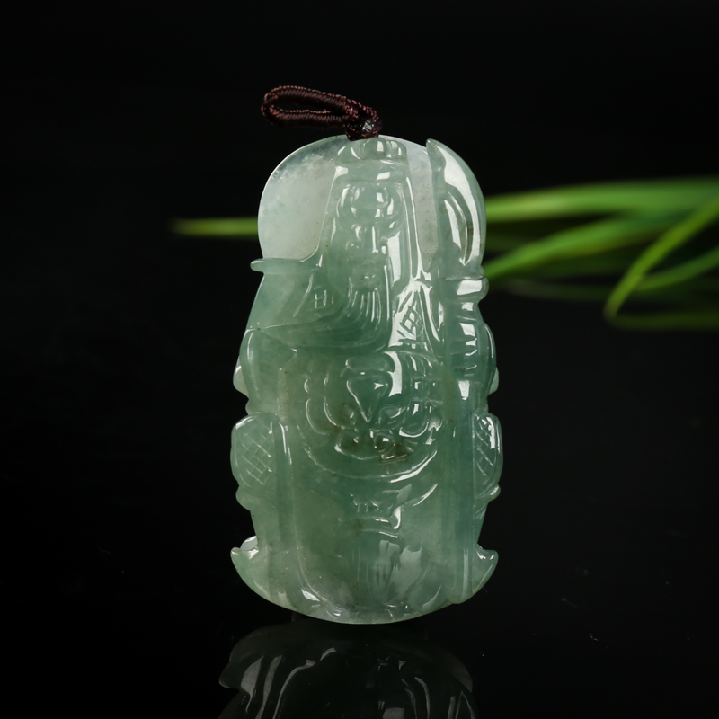糯种深绿翡翠关羽吊坠-红掌柜
