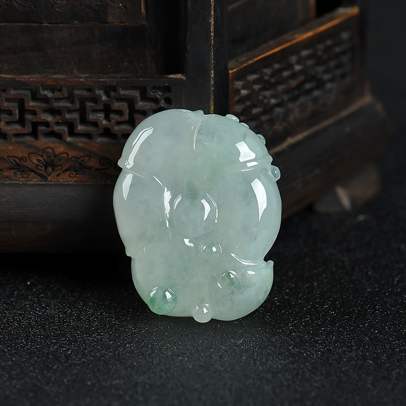 缅甸天然飘花翡翠一品清廉吊坠-红掌柜