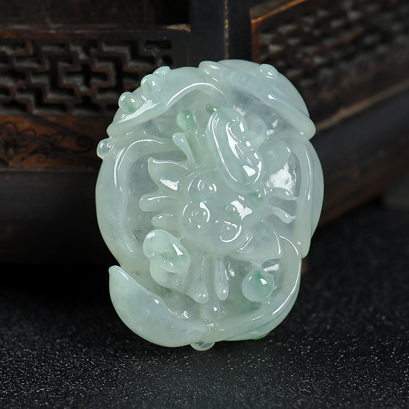 缅甸天然糯冰种飘花翡翠吊坠-红掌柜