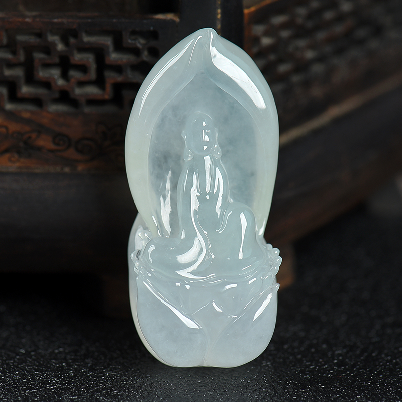 糯冰种翡翠悟道吊坠-红掌柜