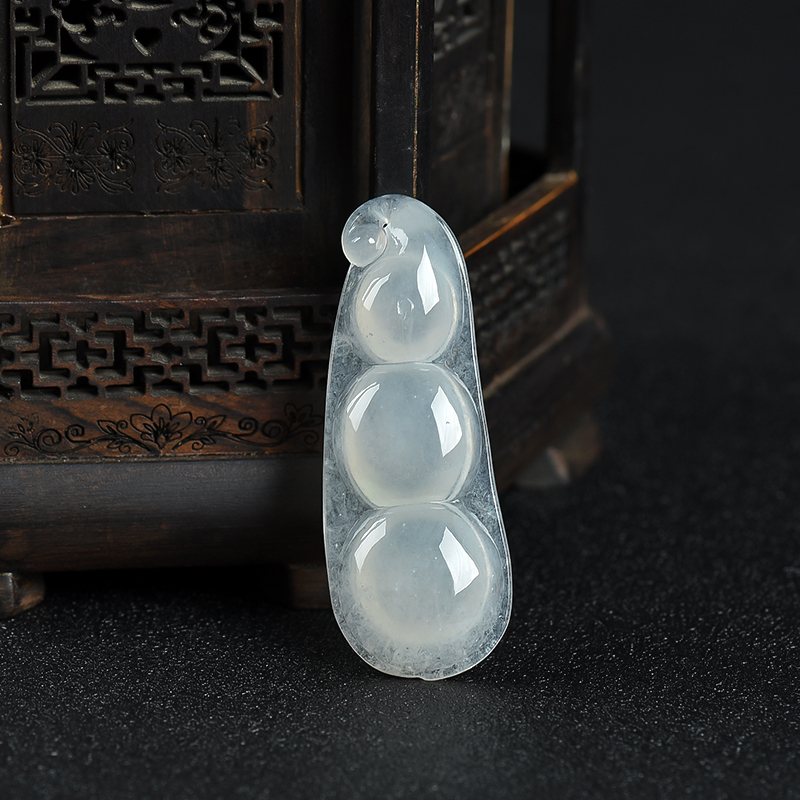 缅甸天然糯冰种翡翠连中三元吊坠-红掌柜