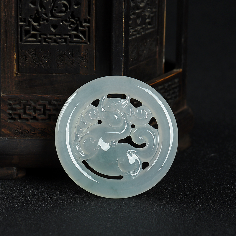 天然翡翠麒麟吊坠-红掌柜