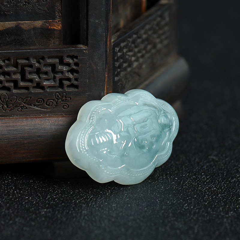 天然糯种飘花翡翠福吊坠-红掌柜