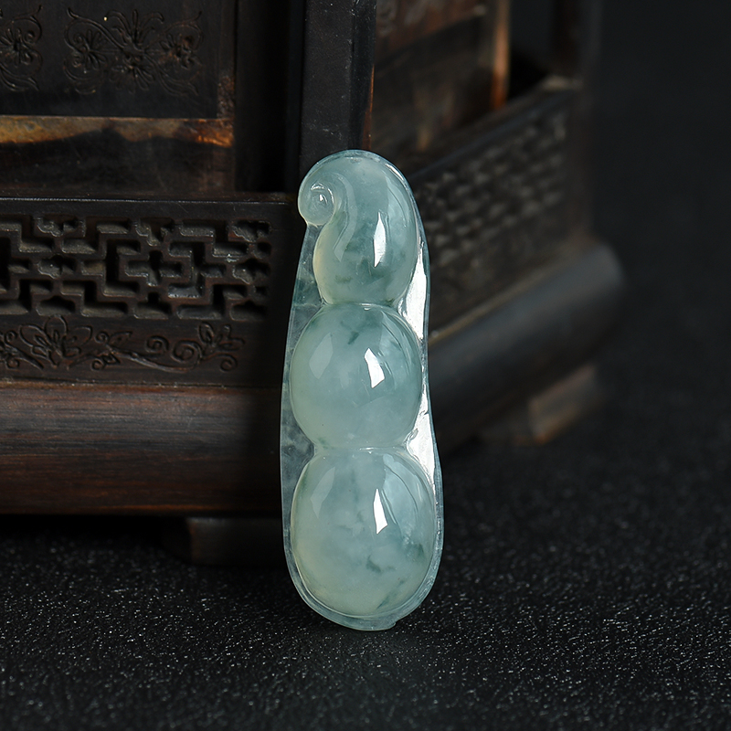 缅甸天然糯冰种飘花翡翠连中三元吊坠-红掌柜