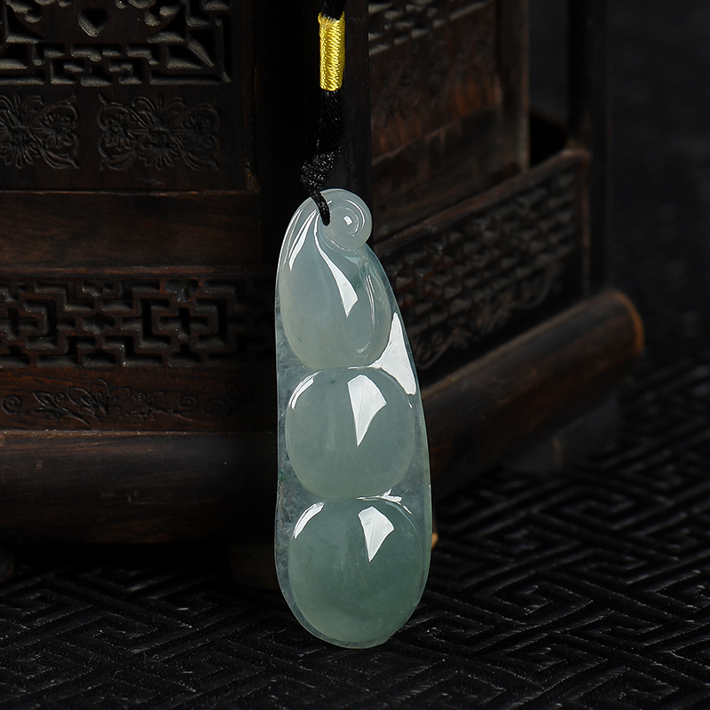 糯种飘花翡翠连中三元吊坠-红掌柜