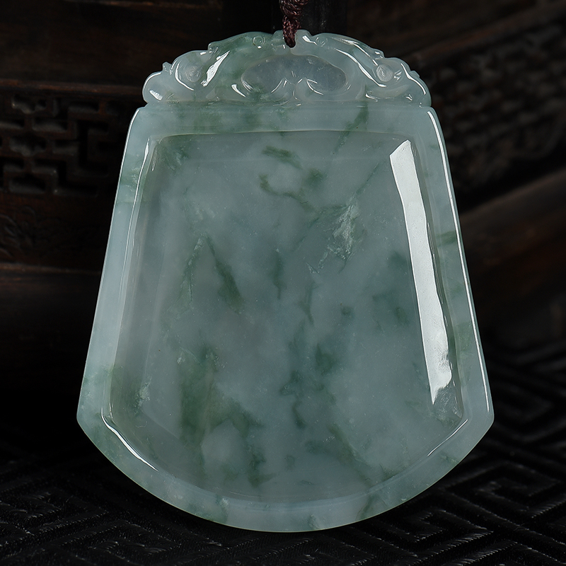 缅甸翡翠无事牌吊坠-红掌柜