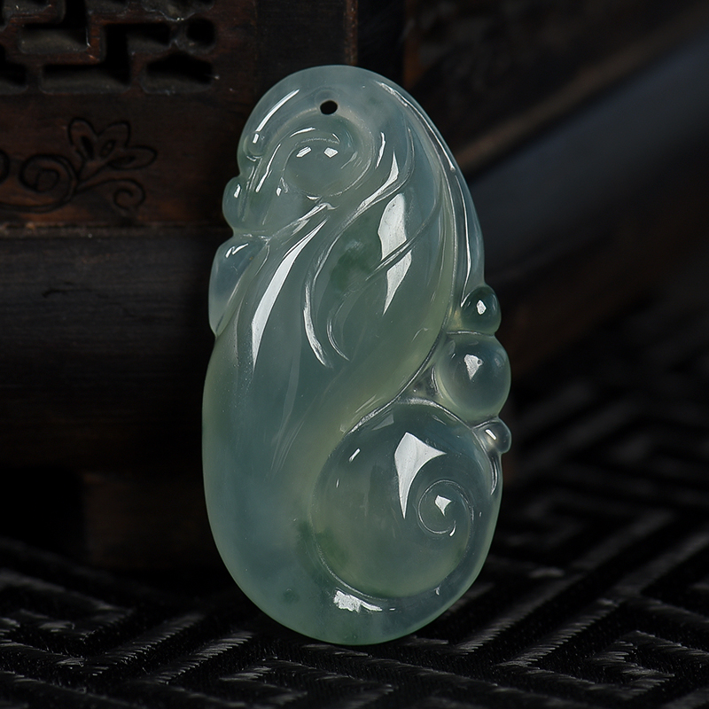 缅甸天然糯种飘花翡翠吊坠-红掌柜