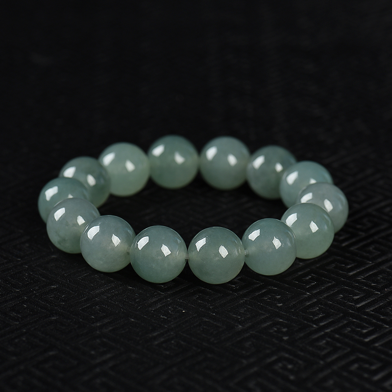 缅甸天然糯种灰绿翡翠单圈手串-红掌柜