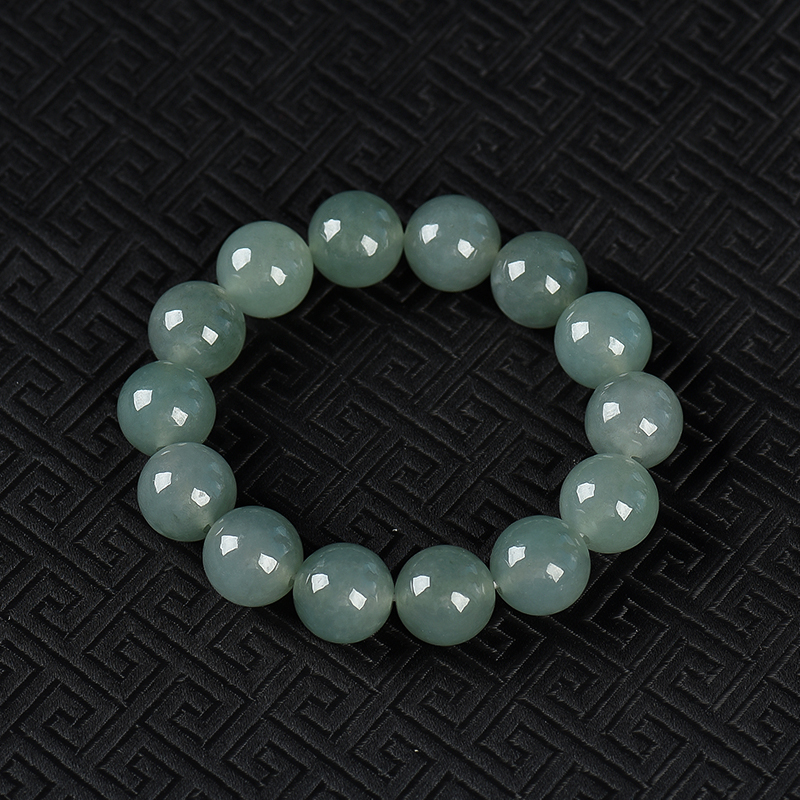 天然糯种灰绿翡翠单圈手串-红掌柜