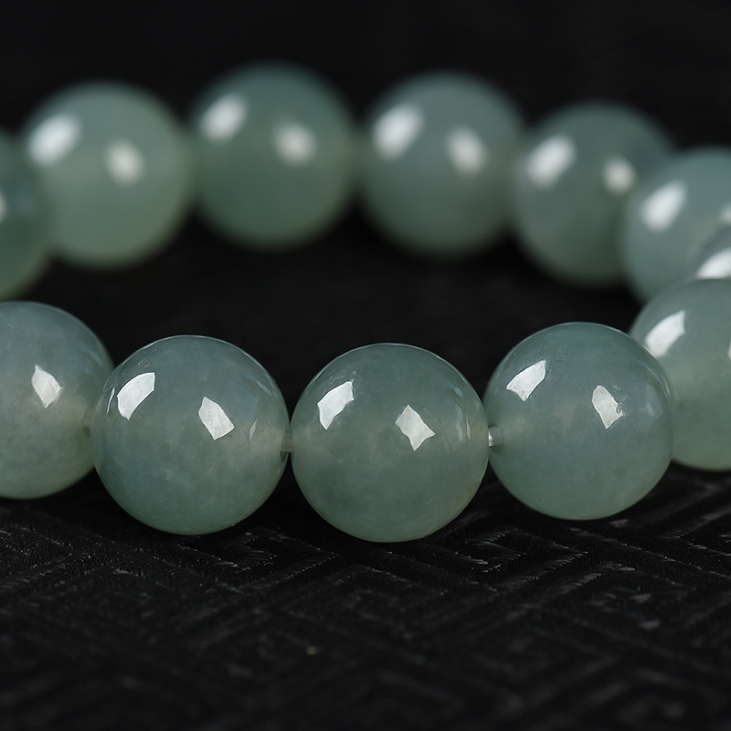 缅甸糯种灰绿翡翠单圈手串-红掌柜
