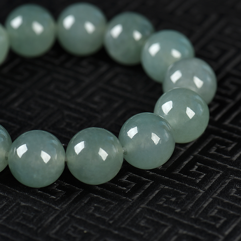 缅甸天然灰绿翡翠单圈手串-红掌柜