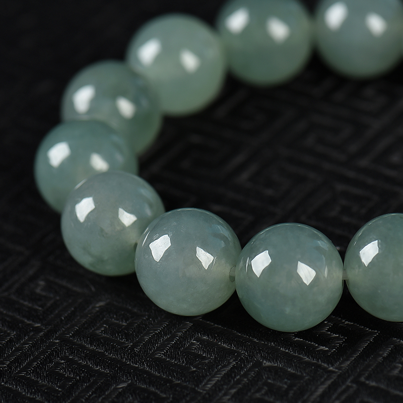 缅甸天然糯种翡翠单圈手串-红掌柜