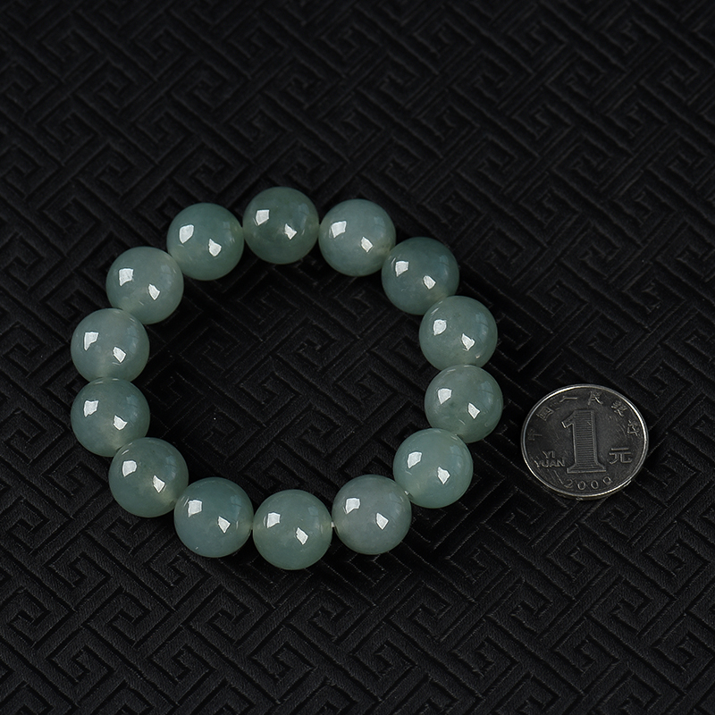 缅甸天然糯种灰绿翡翠手串-红掌柜