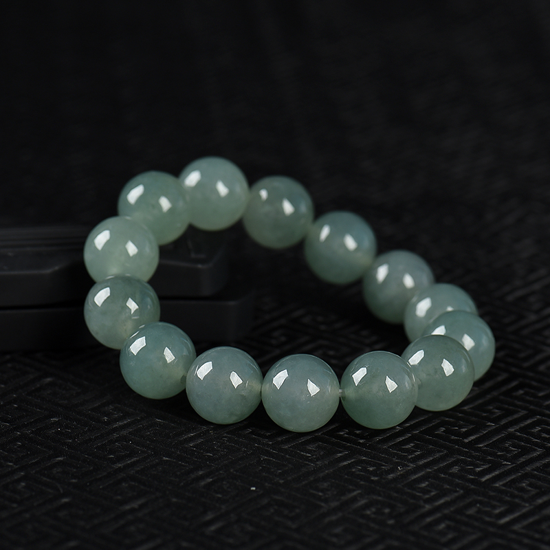 糯种灰绿翡翠手串-红掌柜