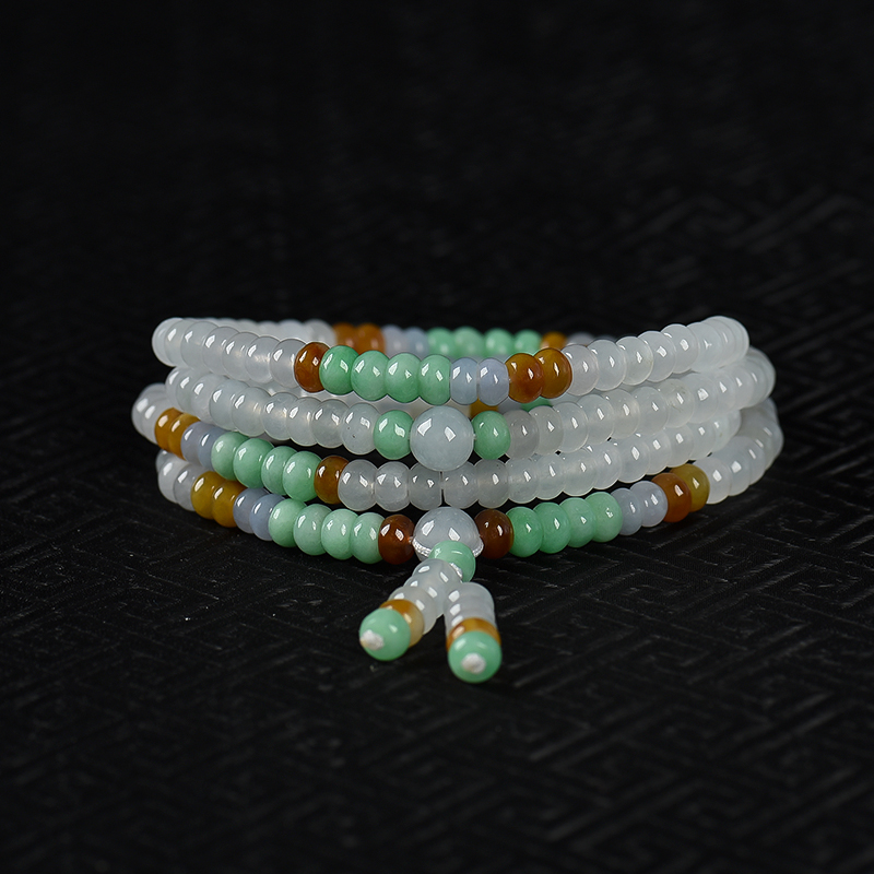 糯冰种翡翠算盘珠多圈手串-红掌柜