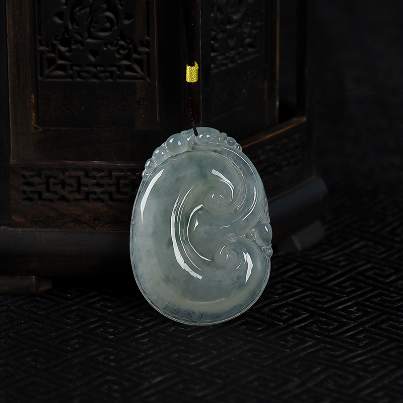 糯种飘花翡翠如意吊坠-红掌柜
