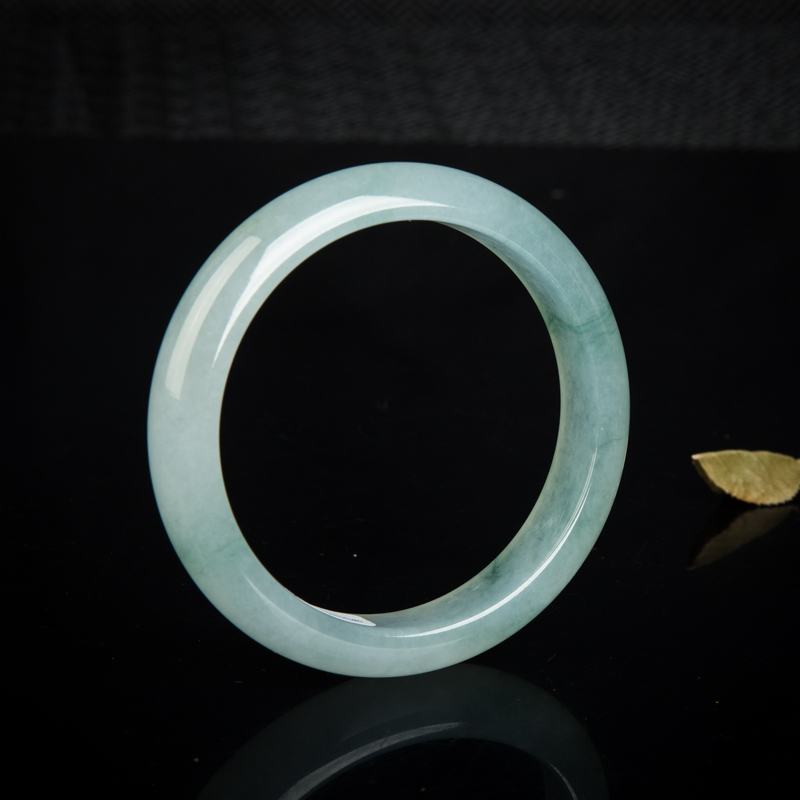 缅甸天然糯冰种飘花翡翠光面平安镯-红掌柜