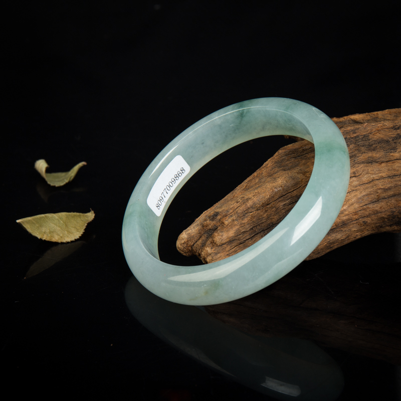 缅甸糯冰种飘花翡翠光面平安镯-红掌柜