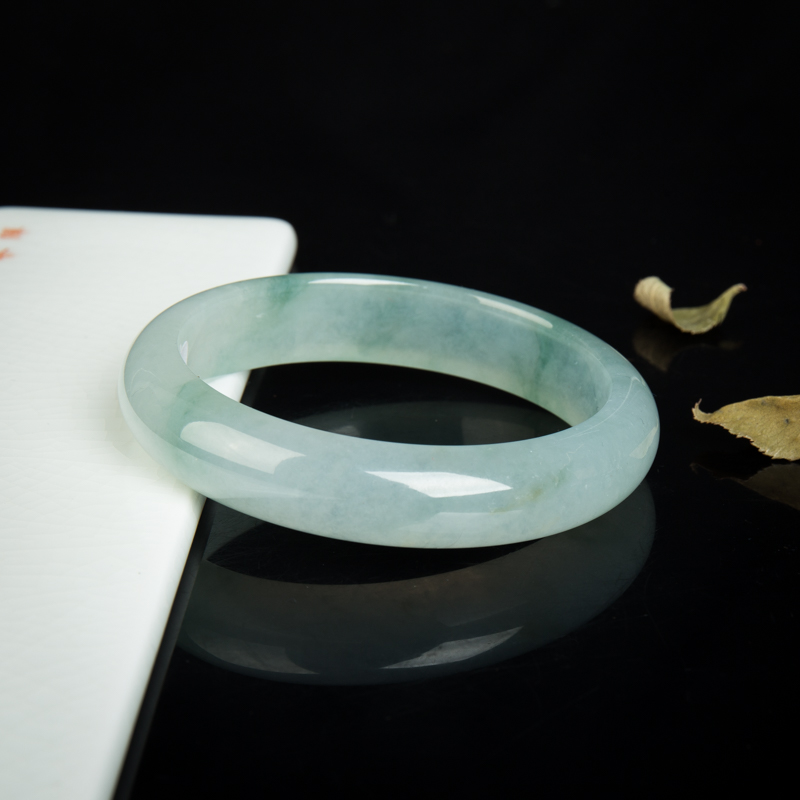 缅甸天然糯冰种翡翠光面平安镯-红掌柜