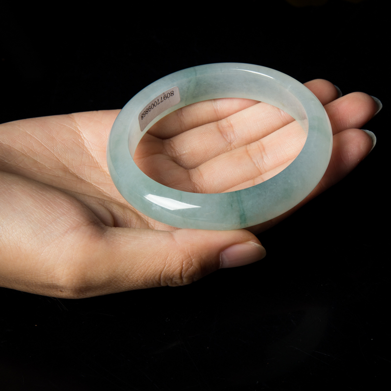 缅甸天然糯冰种飘花翡翠平安镯-红掌柜