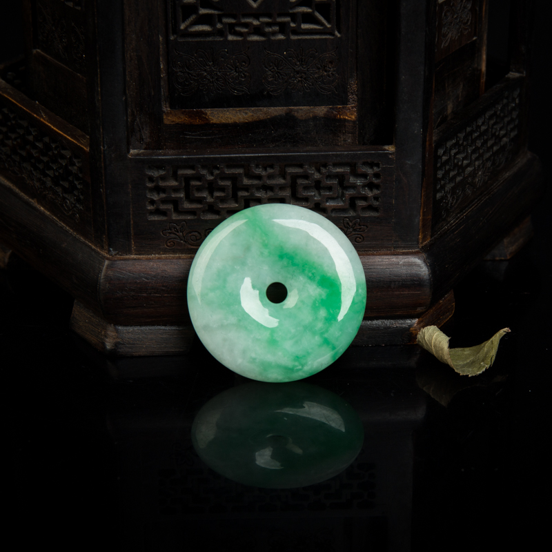 豆种飘翠翡翠平安扣吊坠-红掌柜