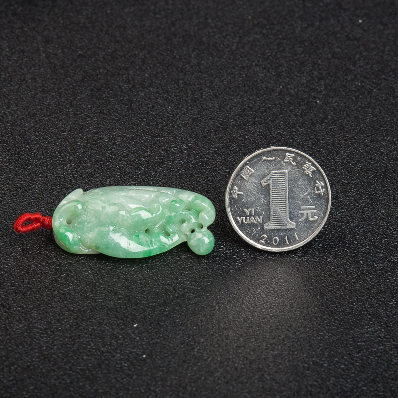 天然豆种飘翠翡翠佛手瓜吊坠-红掌柜