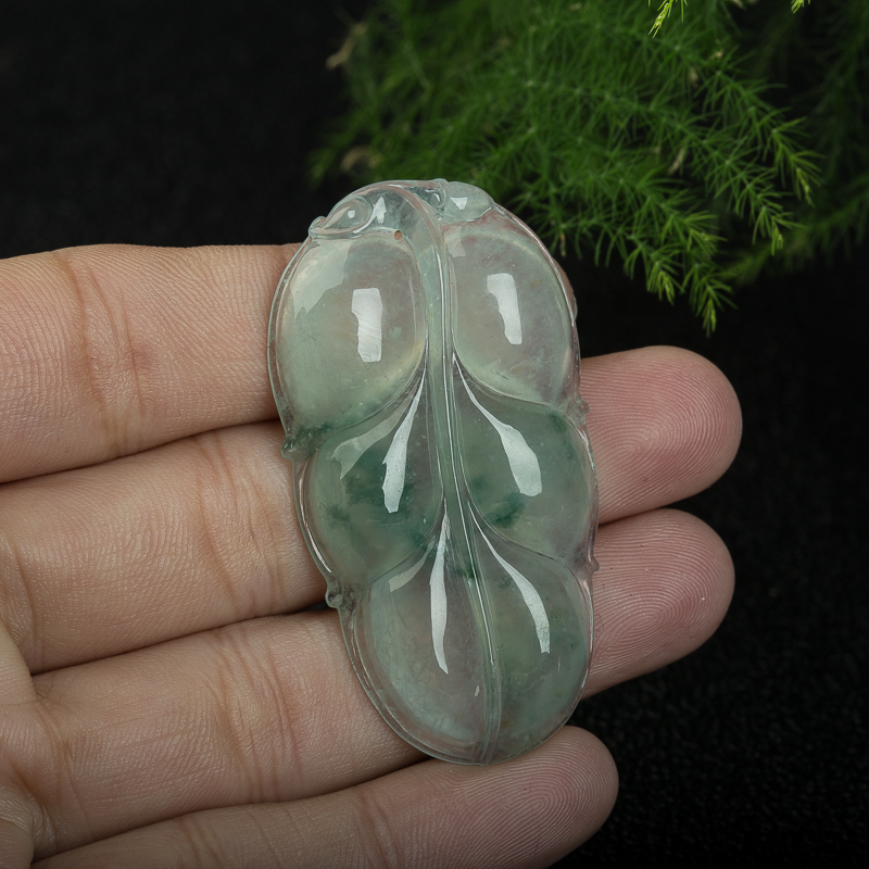 缅甸糯冰种飘花翡翠金枝玉叶吊坠-红掌柜