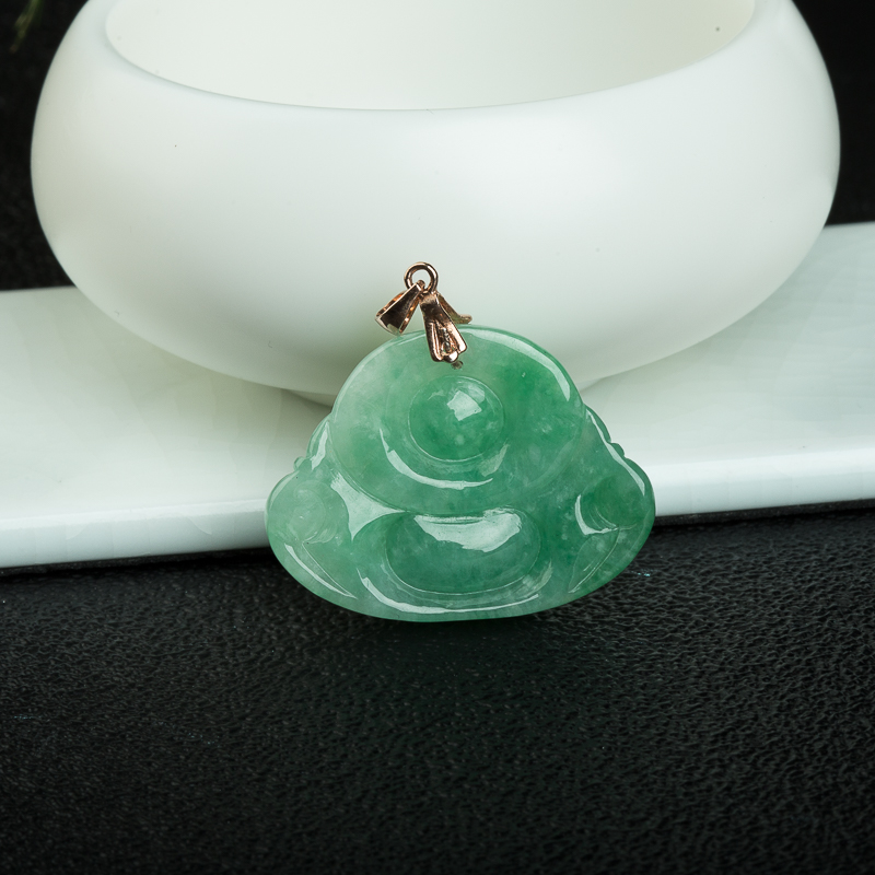 天然缅甸翠绿翡翠弥勒佛吊坠-红掌柜