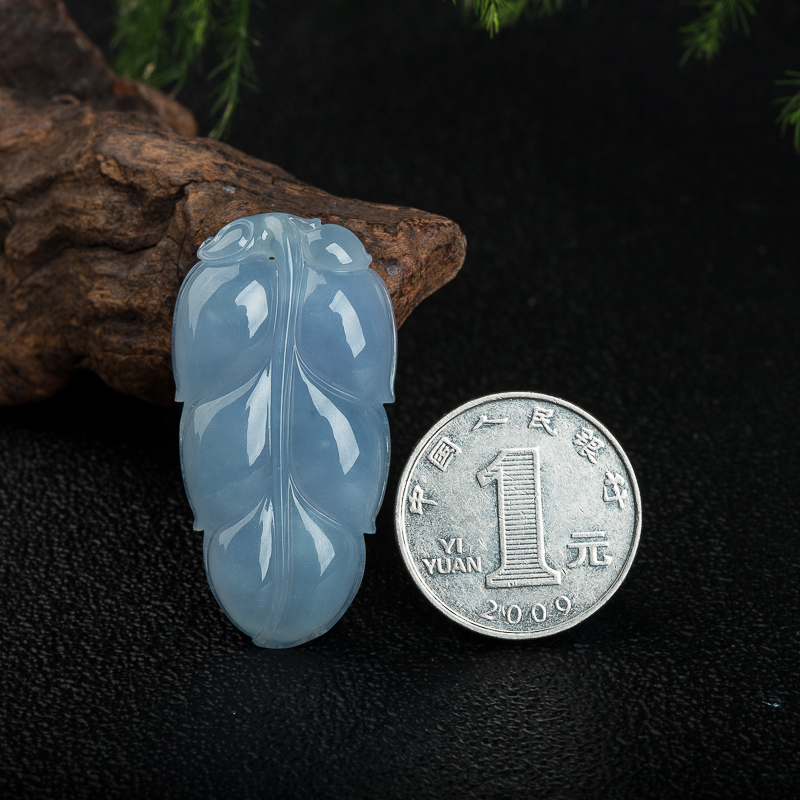 天然缅甸糯种蓝紫色翡翠金枝玉叶吊坠-红掌柜