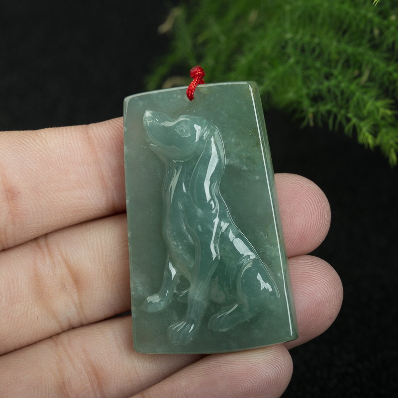 缅甸油青种灰绿翡翠旺财吊坠-红掌柜