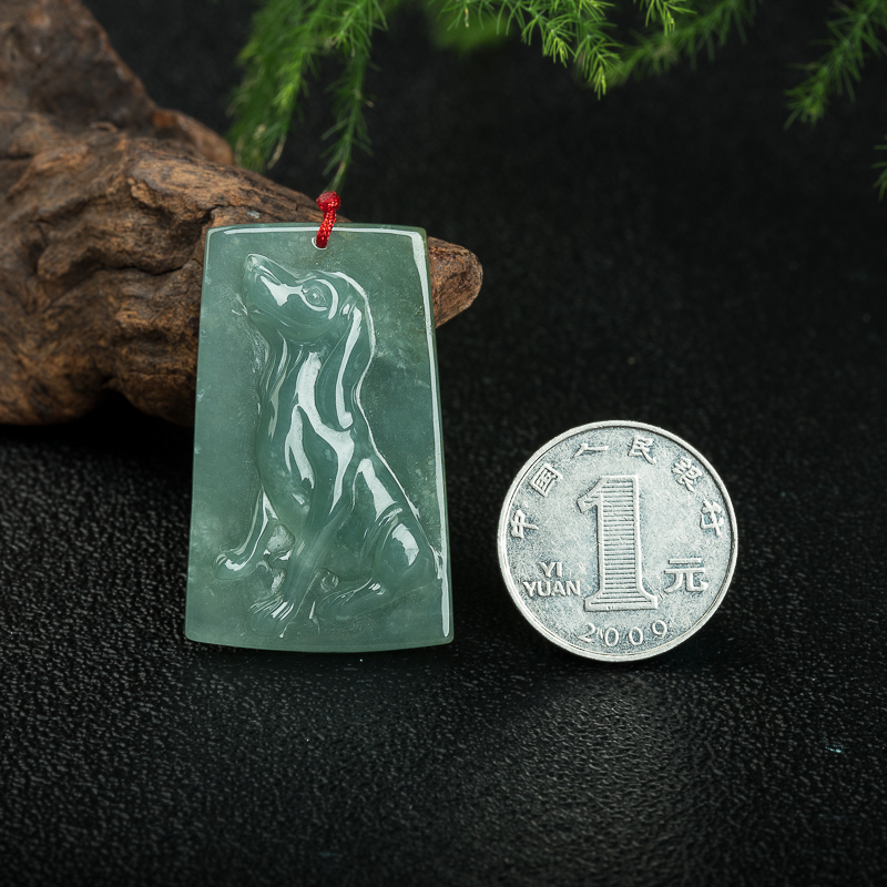 天然缅甸油青种灰绿翡翠旺财吊坠-红掌柜