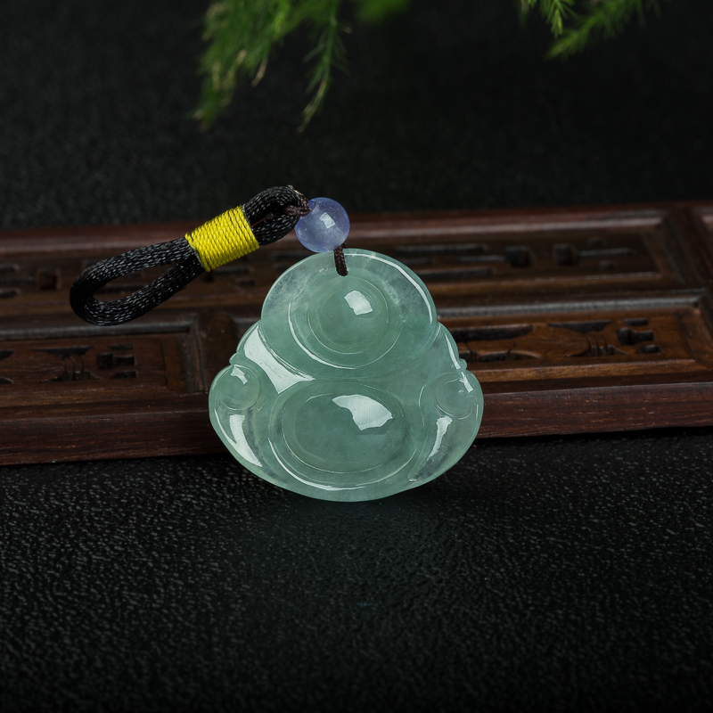 天然缅甸晴水翡翠弥勒佛吊坠-红掌柜