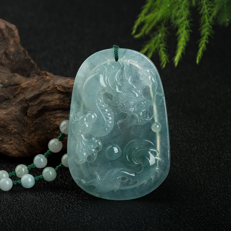 天然糯冰种飘花翡翠辰龙吊坠-红掌柜