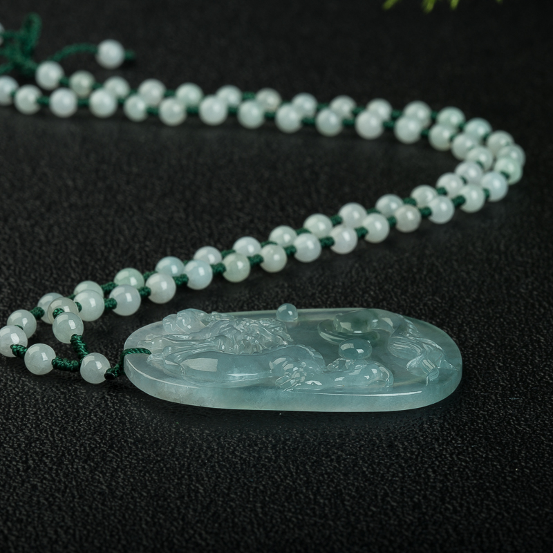 缅甸糯冰种飘花翡翠辰龙吊坠-红掌柜