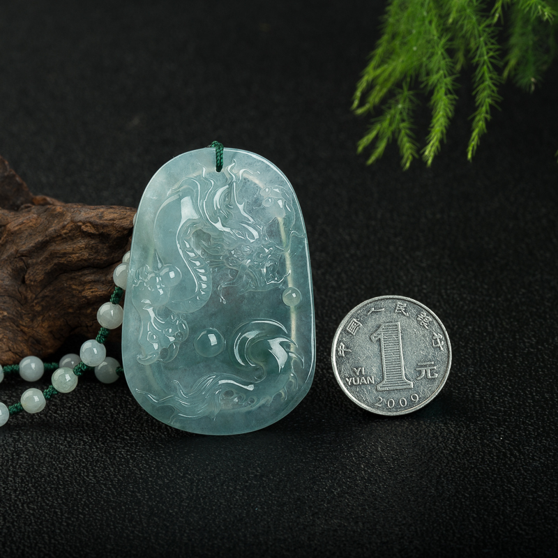 天然缅甸糯冰种飘花翡翠辰龙吊坠-红掌柜