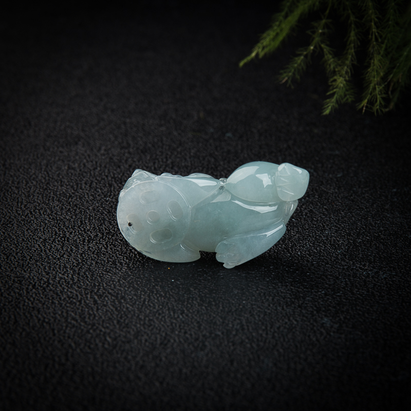 缅甸天然淡晴水翡翠貔貅吊坠-红掌柜