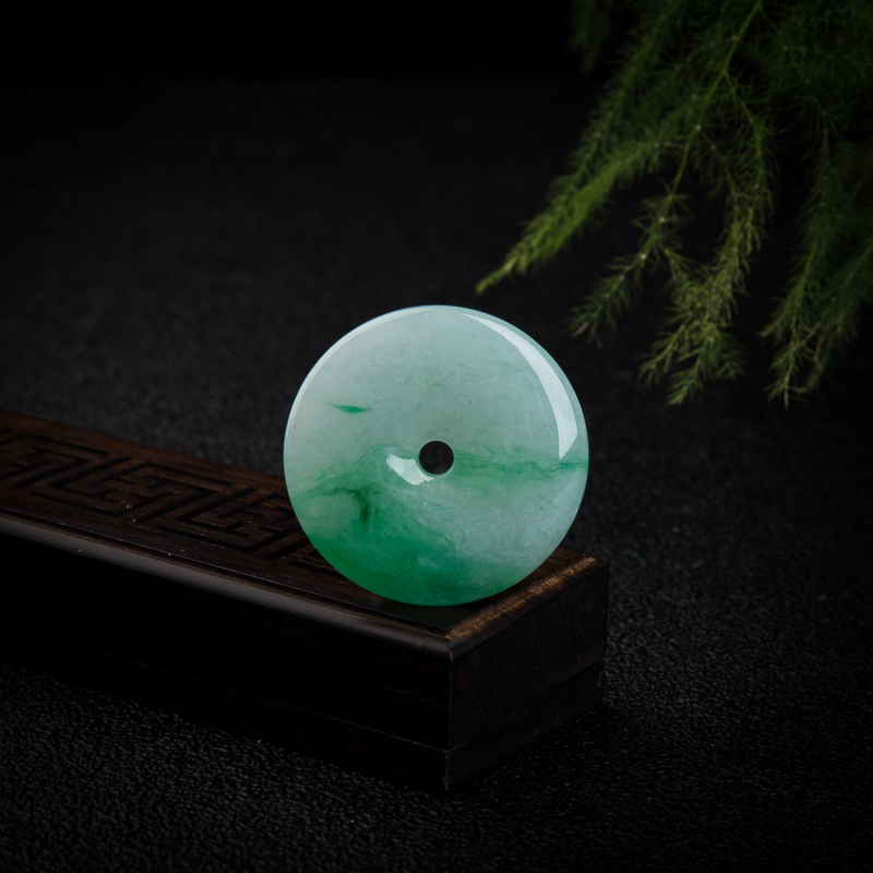 缅甸天然糯种飘翠翡翠平安扣吊坠-红掌柜