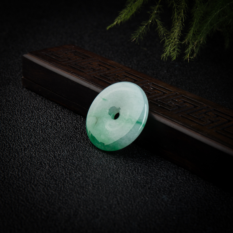 缅甸糯种飘翠翡翠平安扣吊坠-红掌柜