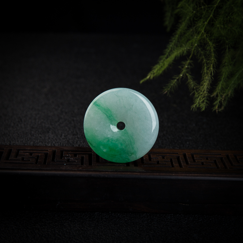 缅甸天然飘翠翡翠平安扣吊坠-红掌柜