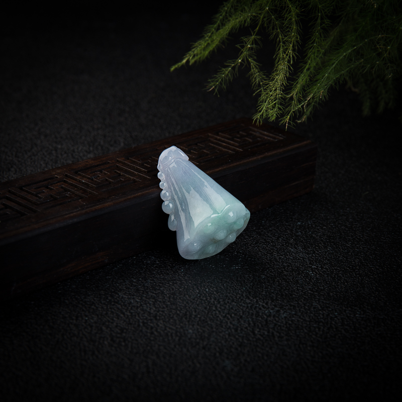 天然糯种春带彩翡翠多子多福吊坠-红掌柜