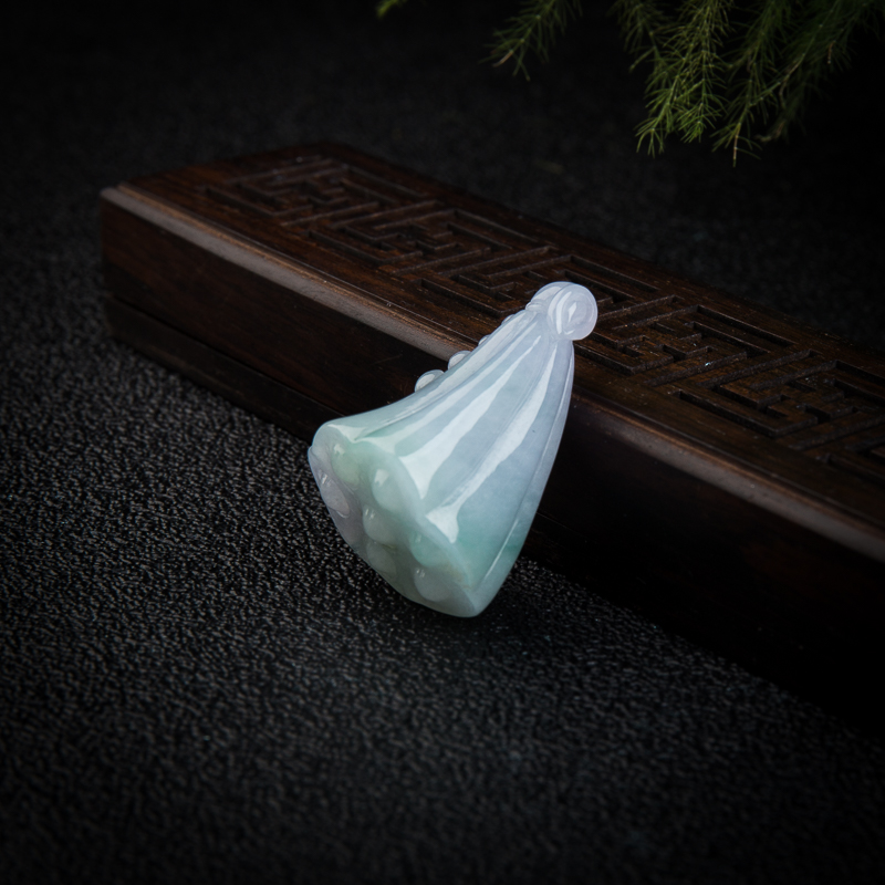 缅甸糯种春带彩翡翠多子多福吊坠-红掌柜